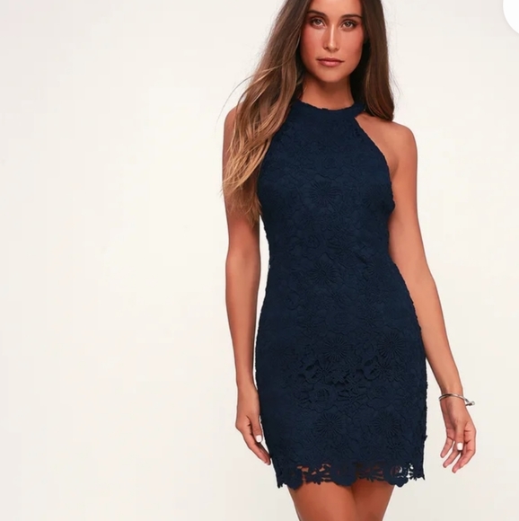 Lulus Dresses & Skirts - Lulu's Love Poem Navy Blue Lace Mini Dress Size XS Navy Blue